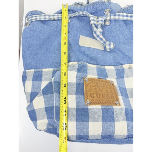 Vintage Baby Guess Denim Gingham Backpack Purse Y2K Rare Logo Bag Blue - Picture 15 of 16